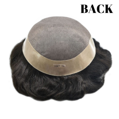 LyricalHair Mens Toupee Durable Fine Mono Mens Hair System PU Around Easy Tape Attached 100% Human Hair Men's Hair Replacement System D7-3 From US