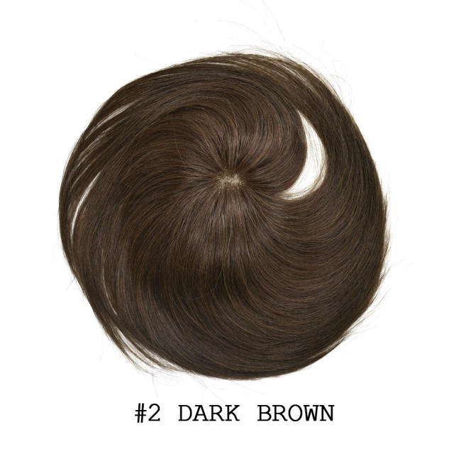 LyricalHair 18x20CM 100% Human Hair Topper With Bangs Middle Part Straight Hairpiece Mono Base Crown Topper Hair Patch A6