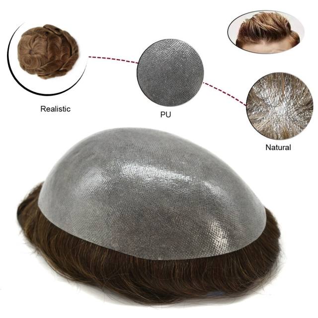 LyricalHair Men Toupee 0.12mm Thickness Skin Hair Systems Split Knotted Thin Skin Men's Toupee Best Selling in North America Comfortable and Durable Cut-Away Men's Hairpieces From USA