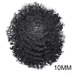 LyricalHair  Afro Toupee For Men African Curly Fine Mono Durable Hair System Tape Around African American Black Unit 100% Human Hair Medium Density AFRO AAA1