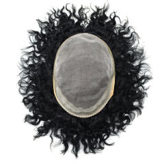LyricalHair  Afro Toupee For Men African Curly Fine Mono Durable Hair System Tape Around African American Black Unit 100% Human Hair Medium Density AFRO AAA1