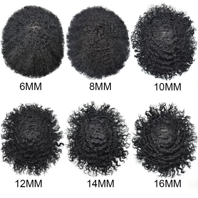 LyricalHair Afro American 100% Human Hair System French Lace Natural Hairline Injected PU Skin With Breathable Holes Layered Lace Top Afro Curly 6mm-16mm Black Men Weave Hair Units AFRO-B