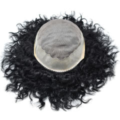 LyricalHair  Afro Toupee For Men African Curly Fine Mono Durable Hair System Tape Around African American Black Unit 100% Human Hair Medium Density AFRO AAA1