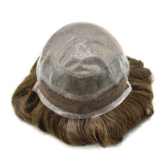 LyricalHair 8''x10'' Men's Lace Front Skin Hair Systems,Top Skin PU Injected With Breathable Holes Men's Hairpieces,Bleached Invisible Knots Initation Lace Hair Units