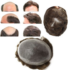 Lyricalhair 0.06mm Disposable Ultra Thin Skin Hair System Transparent Invisible Poly Skin Mens Toupee 32mm Slight Wave Hair Units