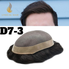 LyricalHair Mens Toupee Durable Fine Mono Mens Hair System PU Around Easy Tape Attached 100% Human Hair Men's Hair Replacement System D7-3 From US