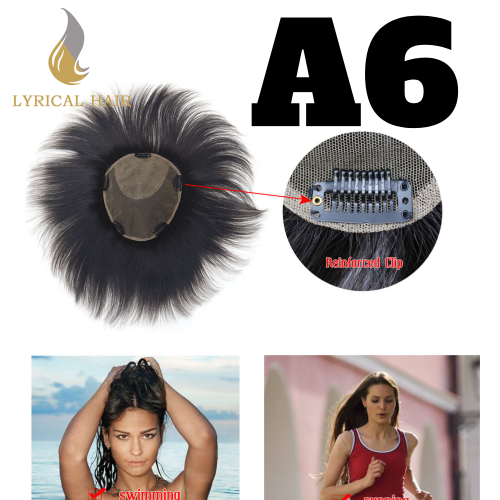 LyricalHair 18x20CM 100% Human Hair Topper With Bangs Middle Part Straight Hairpiece Mono Base Crown Topper Hair Patch A6