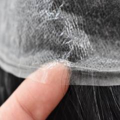 LyricalHair Non-Surgical 0.06mm Disposable Ultra Thin Skin Hair System Transparent Invisible Poly Skin Mens Toupee 32mm Slight Wave Hair Units