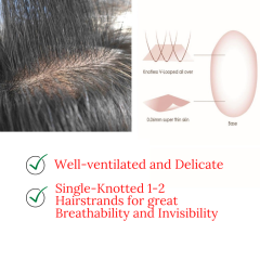 LyricalHair Non-Surgical 0.06mm Disposable Ultra Thin Skin Hair System Transparent Invisible Poly Skin Mens Toupee 32mm Slight Wave Hair Units