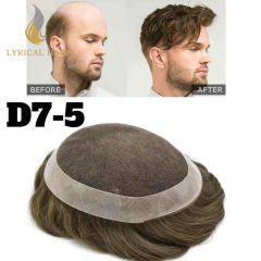 LyricalHair D7-5 French Lace Center  Lace Human Hair Toupee Hairpiece Skin PU Around Hair Replacement Wigs For Men