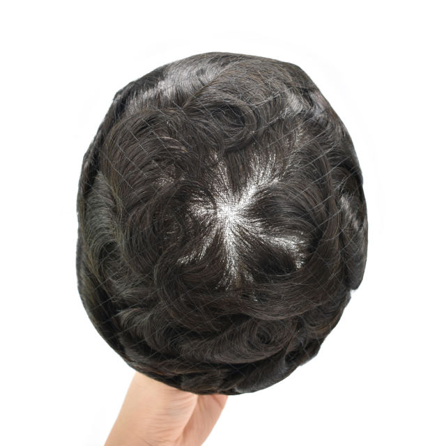 Lyricalhair Mens Toupee  Durable Fine Mono Men's Hair System TS-1,Slight Wave Mono Net Men's Toupee,Clear Poly Skin Tape Attached Hair Replacement Unit