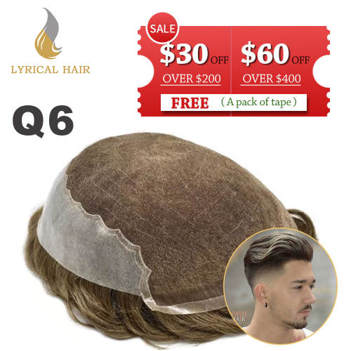 LyricalHair Best Selling in North America French Lace Hair Systems For Men PU Banded Easy Wear Breathable Lace Men's Human Hair Toupee Hairpieces Natural Bleached Invisible Knots Men's Hair Units
