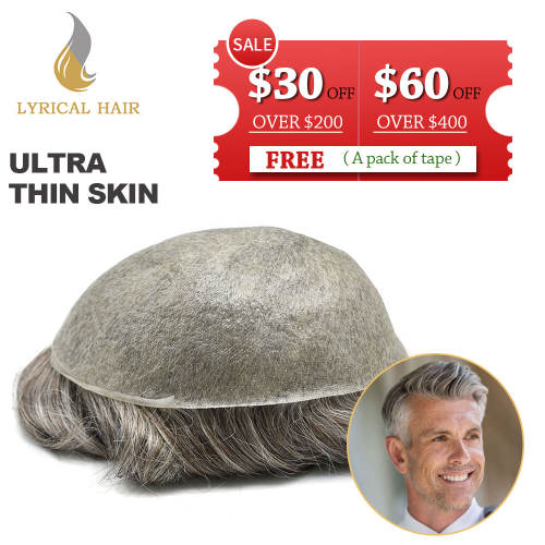 LyricalHair Best Selling in North America Non Surgical Disposable 0.03mm Ultra Thin Skin Men's Hair System,Undetectable V-Looped Mens Toupee,Scalp-like Disposable Men's Hairpiece