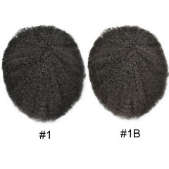 LyricalHair Afro American 100% Human Hair System French Lace Natural Hairline Injected PU Skin With Breathable Holes Layered Lace Top Afro Curly 6mm-16mm Black Men Weave Hair Units AFRO-B