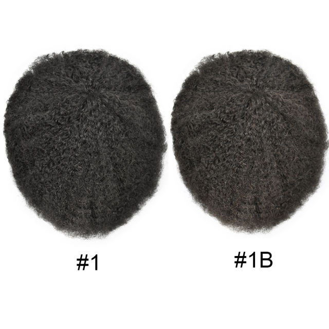 LyricalHair Afro American 100% Human Hair System French Lace Natural Hairline Injected PU Skin With Breathable Holes Layered Lace Top Afro Curly 6mm-16mm Black Men Weave Hair Units AFRO-B