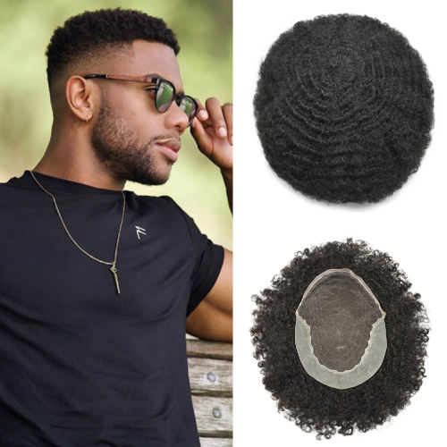 LyricalHair  Afro Curly Toupee for Men Bleached Knots Swiss Lace Front Human Hair Systems Natural Hairline For Black African American Hairpieces For Black Men Best Selling in North America