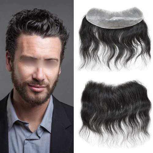 LyricalHair Men Hairpieces V-Shape PU Base 18CM x 4CM Thin Skin Frontal V-loop Natural Hairline Hair System For Receding Hairline Front Hair Unit Best Selling in North America For Men