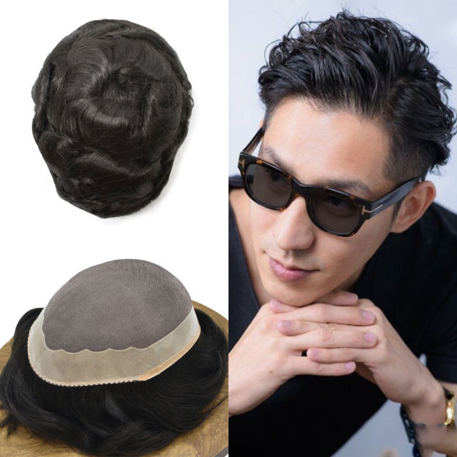 LyricalHair Mens Toupee ALI 1 Fine Mono Poly Coating Around Durable Hair System Hairpiece Human Remy Black Human Hair Replacement Men Wigs