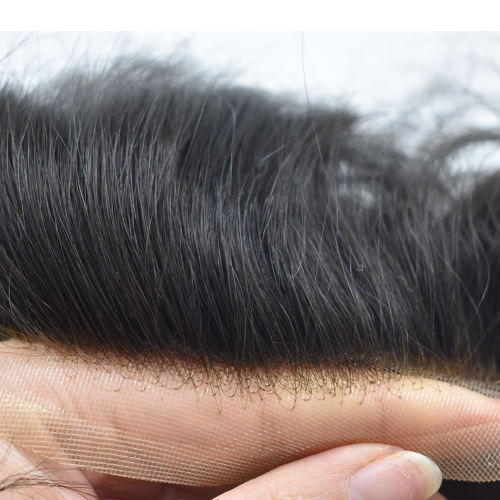 LyricalHair P1-3-5 Fine Mono PU Around Perimeter 1/4" Fine Welded Mono Front Durable Black Hair Replacement System Hand Tied Wig