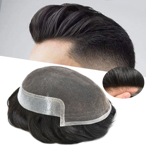 LyricalHair Men Toupee French Lace Natural Men Toupee Swiss Lace Bleached Konts Natural Hairline Breathable Hair Replacement System Best Selling in North America 100% Human Hair Mens Hair System For Men