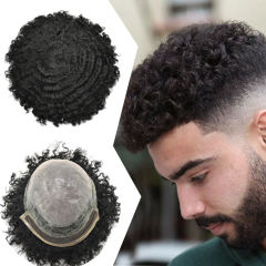 LyricalHair Afro American 100% Human Hair System French Lace Natural Hairline Injected PU Skin With Breathable Holes Layered Lace Top Afro Curly 6mm-16mm Black Men Weave Hair Units AFRO-B