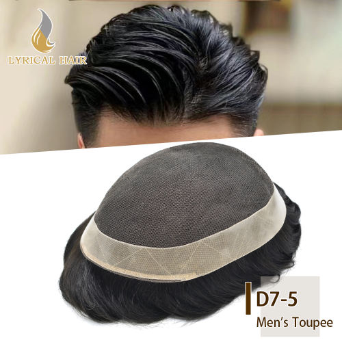 LYRICAL HAIR Mens Toupee French Lace Center Hair Replacement System for Men Lace Easy Tape Attached Mens Hairpiece Skin PU Around Hair Replacement Wigs for Men