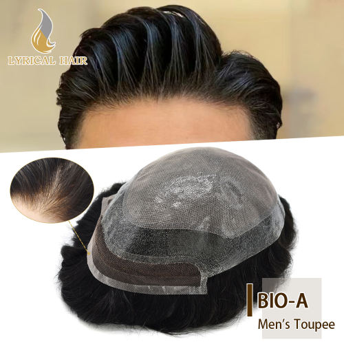 LYRICAL HAIR System for Men Lace Front Skin Mens Toupee Top Skin PU Injected Mens Hairpieces Bleached Invisible Knots Hair Replacement Initation Lace