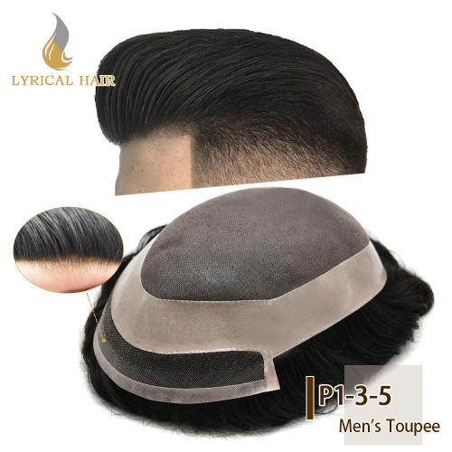 LYRICAL HAIR Fine Mono Hair Replacement System for Men PU Coated Perimeter 1/4" Fine Welded Mono Mens Hairpieces Lace Front Toupee for Men