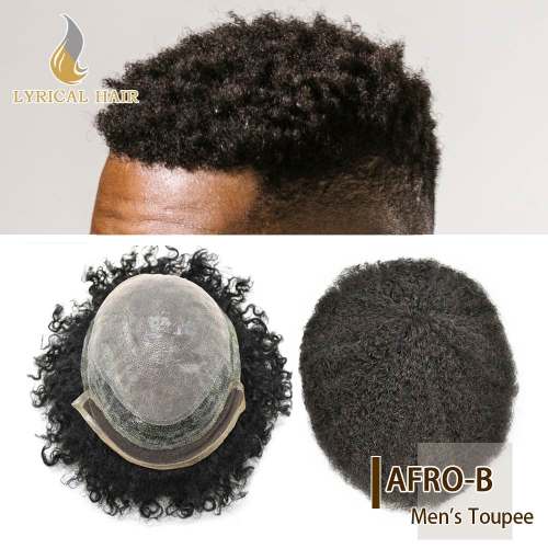 LYRICAL HAIR Afro Men Hair Units for Black Men Hair System French Lace with Injected PU Skin Non Surgical Mens Toupee for African American Men Hair Piece Man Weave 4-14mm Afro Curl Mens Hair Units