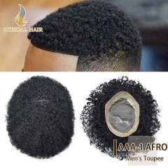 LyricalHair  Afro Toupee For Men African Curly Monofilament Durable Hair System Tape Around African American Black Unit 100% Human Hair Medium Density AFRO AAA1