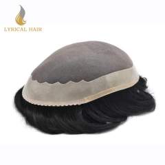 LYRICAL HAIR Mens Toupee Fine Monofilament Durable Men's Hair System Poly Coated Perimeter Black Hair Color 1/8 inch Folded Lace Front Human Hair Men's Hairpiece Replacement All Sizes