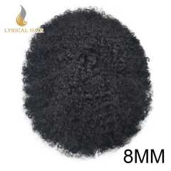 LyricalHair  Afro Toupee For Men African Curly Monofilament Durable Hair System Tape Around African American Black Unit 100% Human Hair Medium Density AFRO AAA1