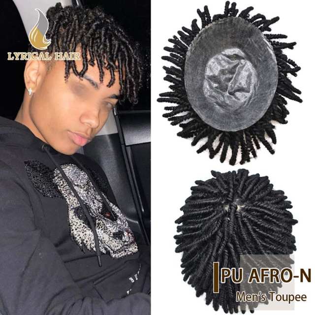 LYRICAL HAIR Afro Curl Toupee For Black Men Hair Units Kinky Curly Brazilian Human Hair Piece Crochet Braid African American Afro Wavy Men Toupee Hairpieces Full Poly Thin Skin Men Replacement System For Men