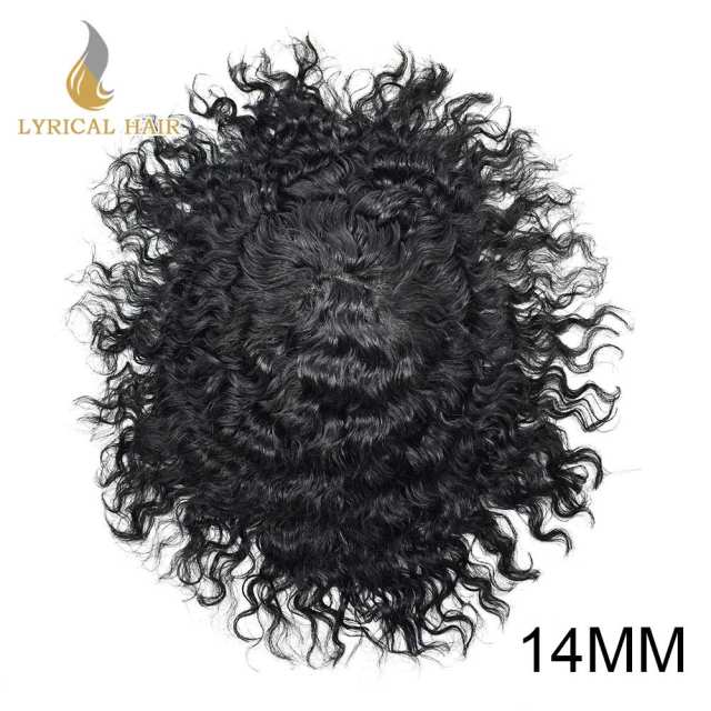 LyricalHair  Afro Toupee For Men African Curly Monofilament Durable Hair System Tape Around African American Black Unit 100% Human Hair Medium Density AFRO AAA1