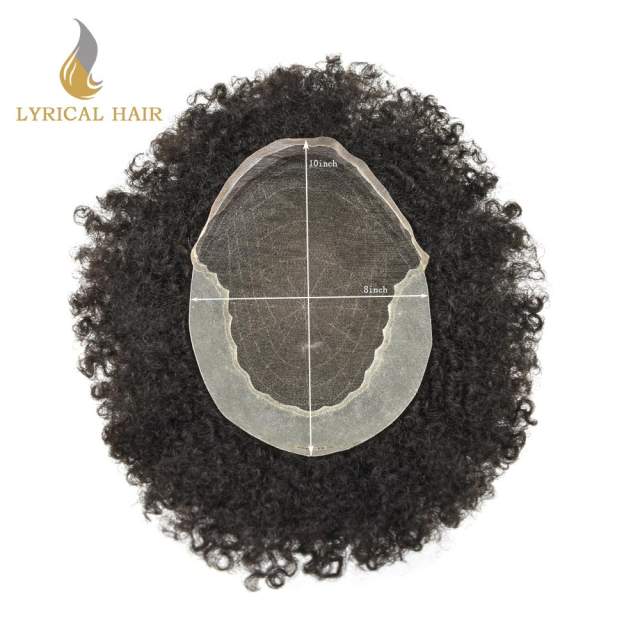 LYRICAL HAIR  Afro Kinky Curly Toupee for Black Men Brazilian Human Hair Mens Toupee French Lace Front Natural Hairline African American Mens Hairpieces For Black Men Hair Unit