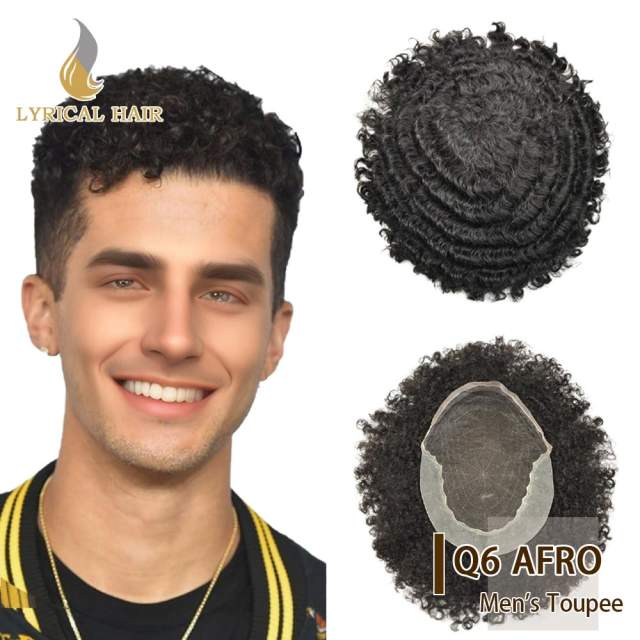 LYRICAL HAIR  Afro Kinky Curly Toupee for Black Men Brazilian Human Hair Mens Toupee French Lace Front Natural Hairline African American Mens Hairpieces For Black Men Hair Unit
