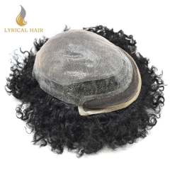 LYRICAL HAIR Afro Men Hair Units for Black Men Hair System French Lace with Injected PU Skin Non Surgical Mens Toupee for African American Men Hair Piece Man Weave 4-14mm Afro Curl Mens Hair Units