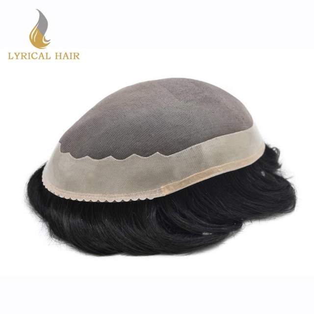 LYRICAL HAIR Mens Toupee Fine Monofilament Poly Coated Hair System Hairpiece Human Remy Black Human Hair Replacement Shop Mens Hair Piece