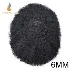 LyricalHair  Afro Toupee For Men African Curly Monofilament Durable Hair System Tape Around African American Black Unit 100% Human Hair Medium Density AFRO AAA1