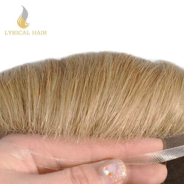 LYRICAL HAIR Toupee for Men Hair Replacement System Lace Front with Injected PU Skin Mens Toupee Natural Hairline Men Hairpiece Light Blonde Human Hair System for men