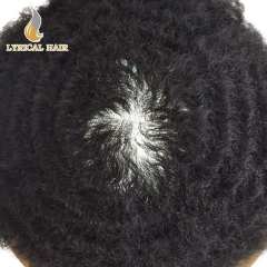 LYRICAL HAIR Units for Black Men Thin Skin African American Men 100% Brazilian Human Hair Replacement System Full Poly Afro Curly Wave Mens Hairpieces