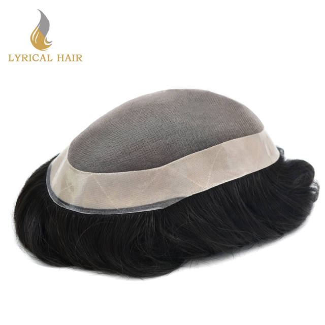 LYRICAL HAIR Men's Toupee Hair System For Men Monofilament With PU Lace Folded In Front Men's Hair Replacement System Hairpiece For Men Natural Hairline