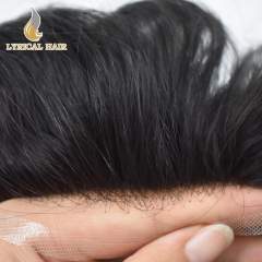 LYRICAL HAIR System for Men Lace Front Skin Mens Toupee Top Skin PU Injected Mens Hairpieces Bleached Invisible Knots Hair Replacement Initation Lace