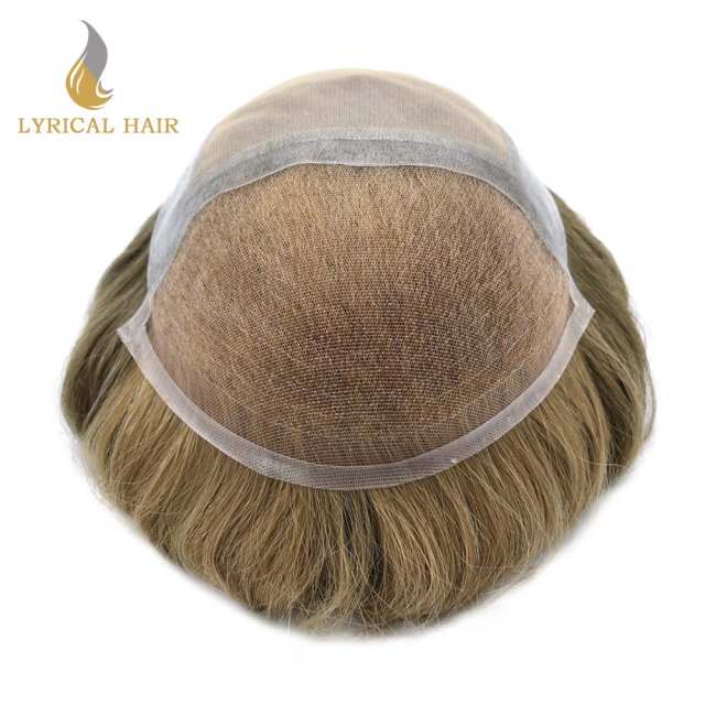 LYRICAL HAIR Systems for Men Hair Piece Lace Front with Injected PU Men's Toupee Bleached Knots Natural Hairline Toupee for Men Human Hair Piece for Men