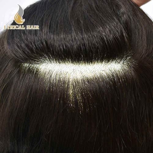 LYRICAL HAIR Mens Toupee Fine Monofilament Durable Men's Hair System Poly Coated Perimeter Black Hair Color 1/8 inch Folded Lace Front Human Hair Men's Hairpiece Replacement All Sizes