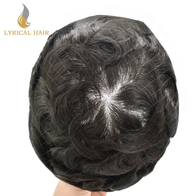 LYRICAL HAIR Mens Toupee French Lace Center Hair Replacement System for Men Lace Easy Tape Attached Mens Hairpiece Skin PU Around Hair Replacement Wigs for Men