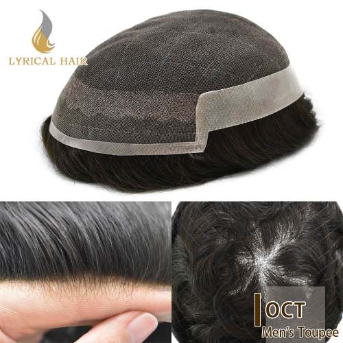 LYRICAL HAIR Mens Toupee Hair System For Men French Lace With Poly Coated Mens Hair Replacement System Hairpiece For Men Natural Hairline Bleached  Knots
