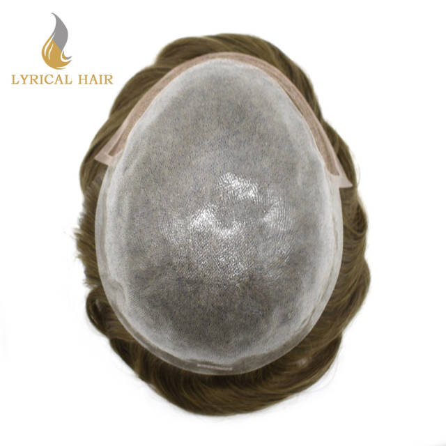 LyricalHair Lace Front Skin Hair System For Men 0.06mm Thin Skin Easy Wear Men's Toupee,Undetectable V-looped Cut-Away Base Men's Natural Prosthesise Hairpieces