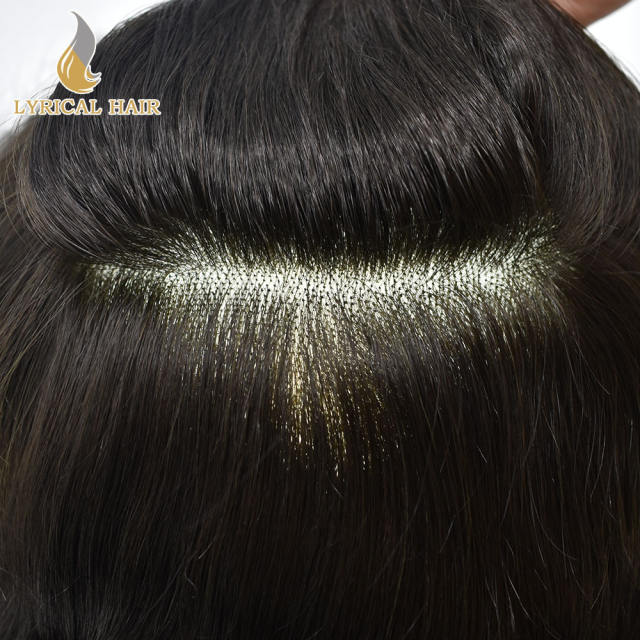 LYRICAL HAIR Human Hair Men Toupee Fine Mono Center PU Around Perimeter Durable Mens Hair Replacement System Natural Hairline Men's Wig