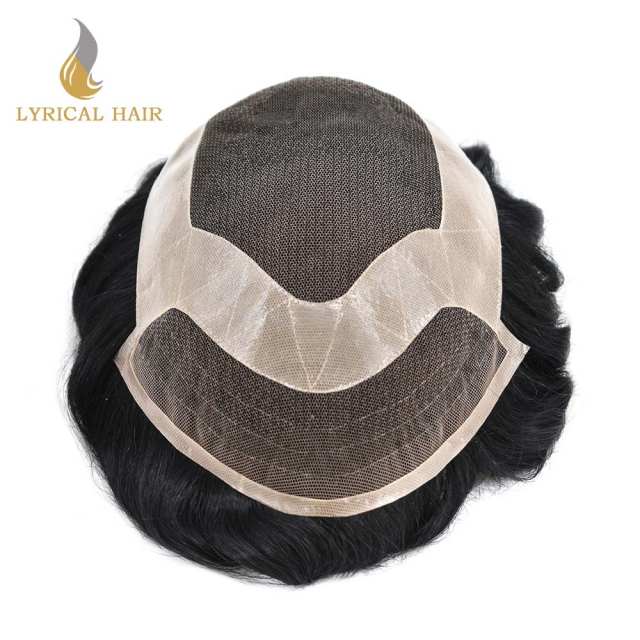 LyricalHair French Lace Men's Hair System Invisible Natural Hairline Lace Front Durable Tape Attached PU Coated Perimeter Mens Hairpiece P1-4-8